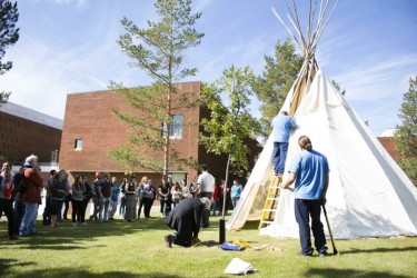 University of Alberta’s Augustana campus, in Camrose, tipi raising banner