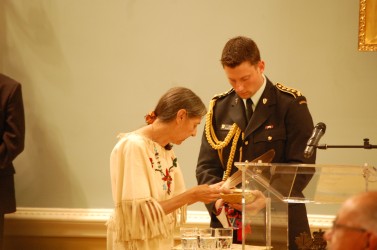 Elder Evelyn Commanda-Dewache, a residential school survivor smudged and prayed 