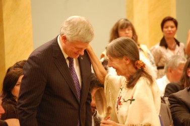 Elder Evelyn Commanda-Dewache with PM Stephen Harper