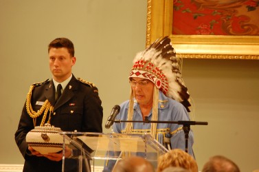 TRC Commissioner Wilton Littlechild added a hockey puck to the pot of ashes
